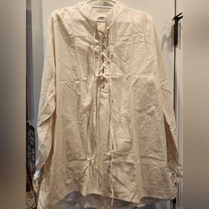 Kurta Indian Pakistani Men's Kurta Light Linen XL Cream w/ Brown Buttons on Cuff